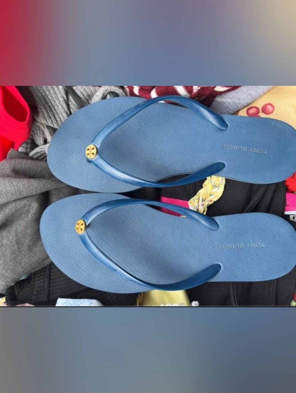 Tory Burch Blue and Black Flip Flop Sandals